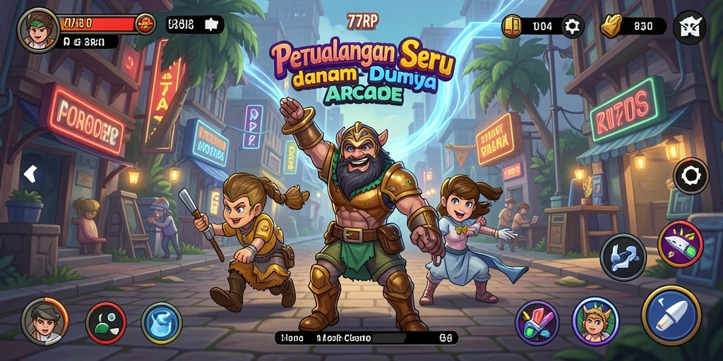 Screenshot utama 77RP menunjukkan aksi seru dalam gameplay Arcade.