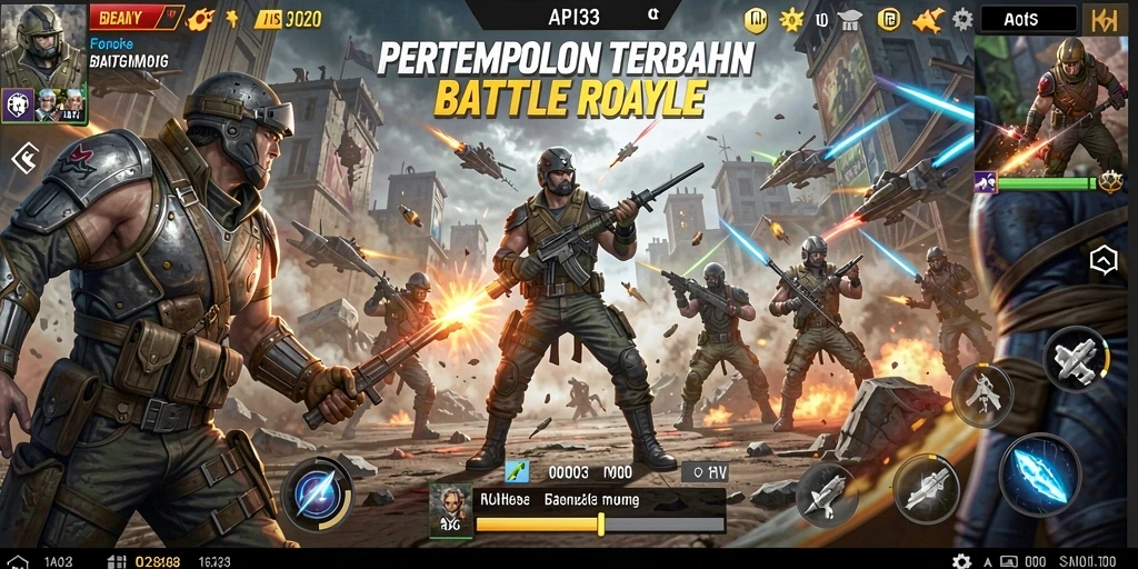 Screenshot API33 menampilkan gameplay intens dalam pertempuran Battle Royale.