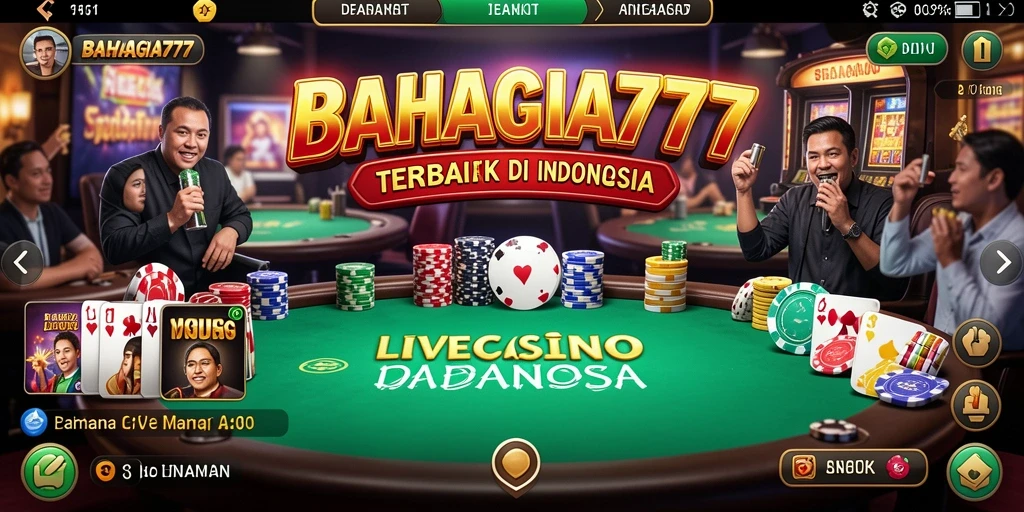 Tampilan gameplay <strong>BAHAGIA777</strong> dengan dealer langsung di meja permainan.
