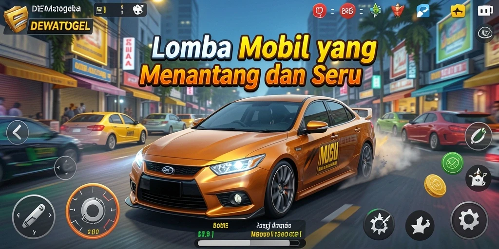 Screenshot gameplay DEWATOGEL menunjukkan aksi balapan yang seru.