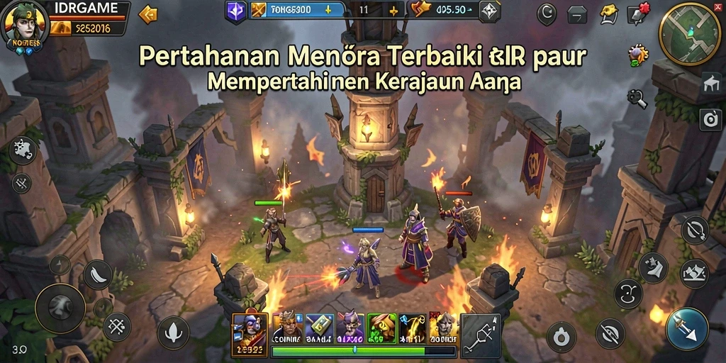 Screenshot menunjukkan gameplay menegangkan di IDRGAME dengan pertahanan menara yang menakjubkan.
