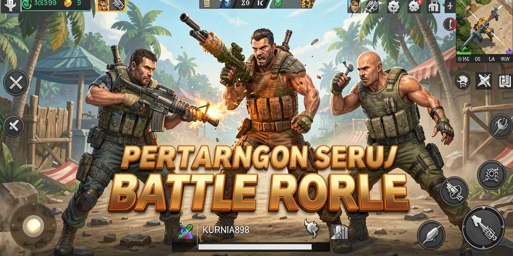 Tampilan seru gameplay KURNIA898 di medan perang Battle Royale.