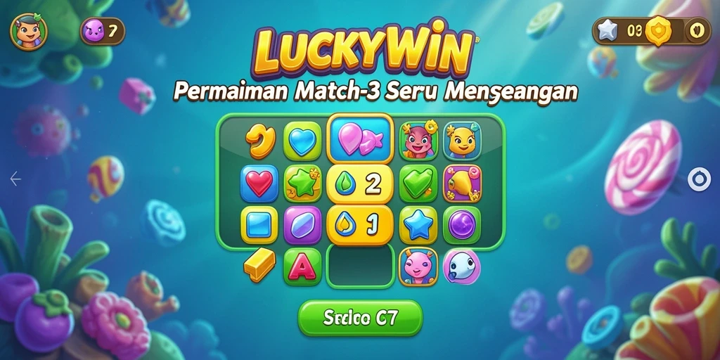 Tampilan screenshot gameplay <strong>LUCKYWIN</strong> saat mencocokkan benda berwarna-warni.