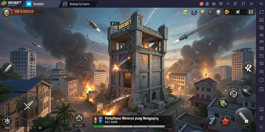 Screenshot SBOBET menampilkan aksi seru pertahanan menara.